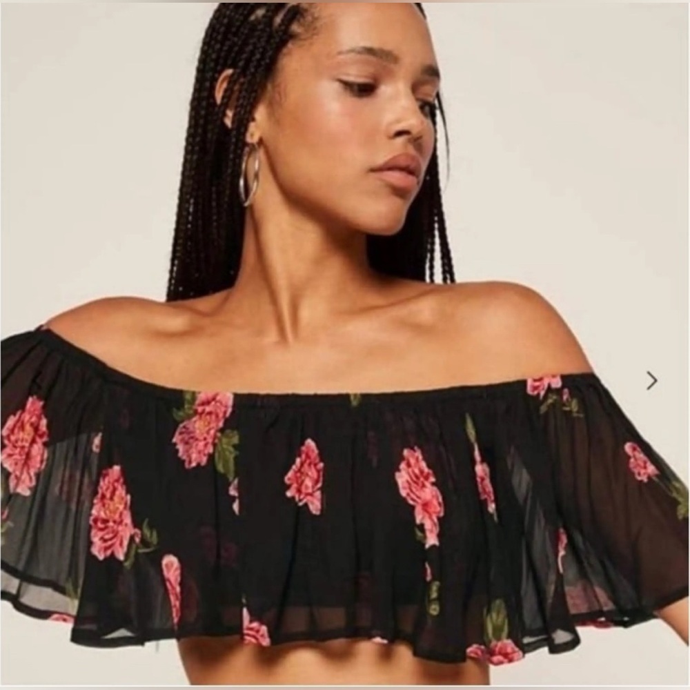 REFORMATION $145 Floral Crop Top Blouse Black Sz Small Boho Peasant Cottagecore